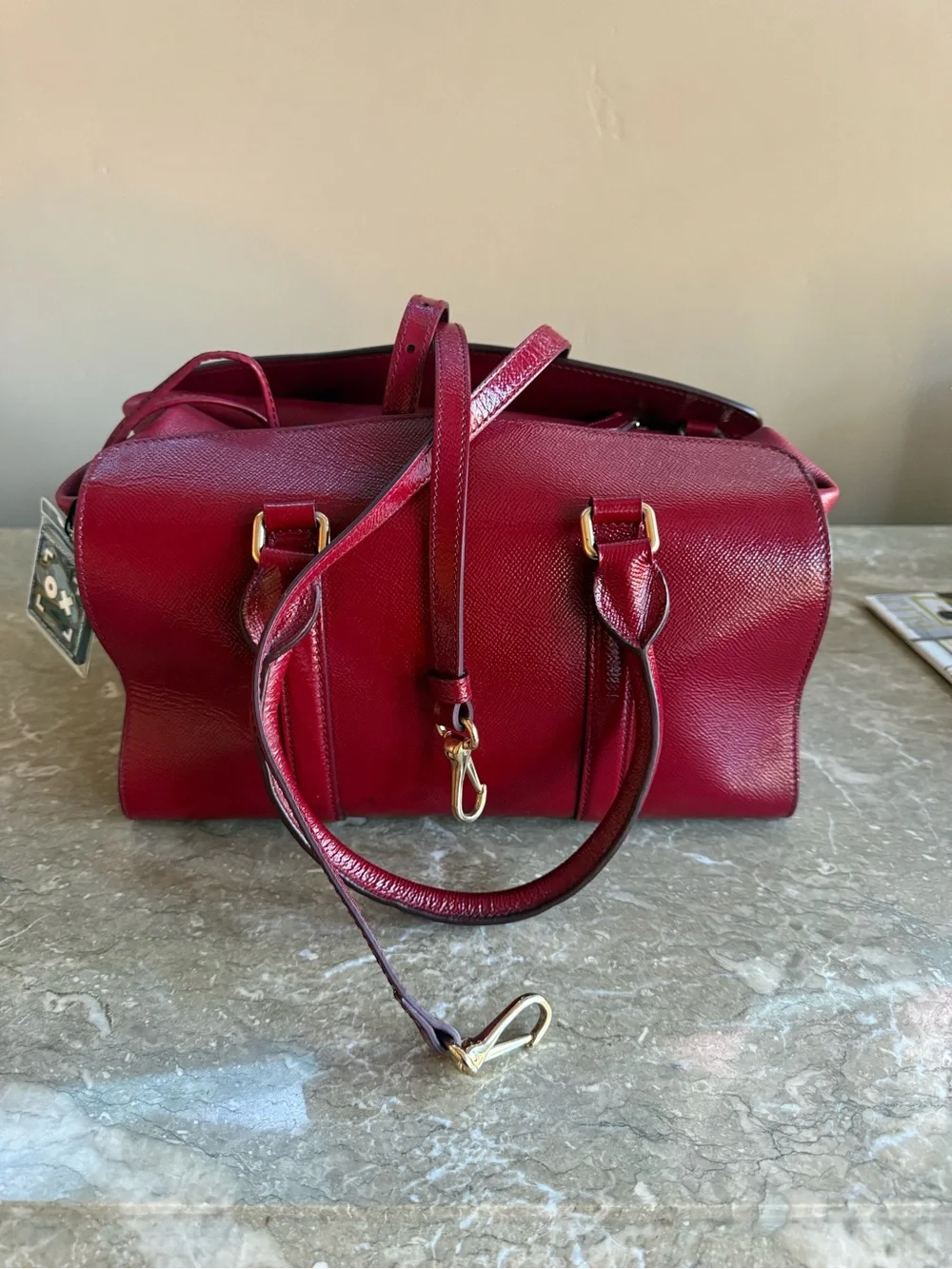 Burberry Burgundy Leather Satchel with Gold Hardware